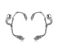 HZMAN Gothic Skeleton Hand Heart Shape Ear Cuffs - Stainless Steel Non-Piercing Skull Ear Clips for Women Men Punk Halloween Couple Jewelry Gift