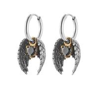 HZMAN Guardian Angel Wings Dangle Earring for Women Stainless Steel Lightweight Hypoallergenic Crystal Love Heart Hinged Hoop Earring Party Wedding Jewelry Gift, Stainless Steel, crystal