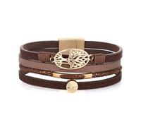 HZMAN Handmade Tree of Life Leather Wrap Bracelets for Women Boho Multilayer Cuff Bangle Gold Peace Sign World Peace Bracelet, 7.5In, Leather, Cubic Zirconia