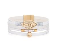 HZMAN Handmade Tree of Life Leather Wrap Bracelets for Women Boho Multilayer Cuff Bangle Gold Peace Sign World Peace Bracelet, 7.5In, Leather, Cubic Zirconia