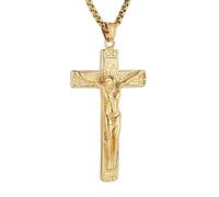 HZMAN Jesus Crucifix Cross Necklace for Men Stainless Steel Gold Cross Pendant Necklace Jewelry Gift