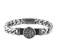 HZMAN Knight Templar Red Cross Bracelet Put On The Whole Armor of God Eph 6:13-17 Stainless Steel Cuban Chain Link Bracelet Commemorative Gift