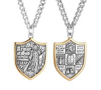 HZMAN Knights Templar Necklace for Men Stainless Steel Medieval Red Cross Shield Medal Pendant Jewelry Gift (Silver Gold)