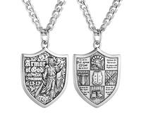 HZMAN Knights Templar Necklace for Men Stainless Steel Medieval Red Cross Shield Medal Pendant Jewelry Gift (Silver)