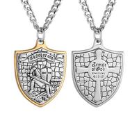 HZMAN Knights Templar Necklace for Men Stainless Steel Medieval Red Cross Shield Medal Pendant Jewelry Gift (Silver Gold)