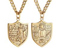 HZMAN Knights Templar Necklace for Men Stainless Steel Medieval Red Cross Shield Medal Pendant Jewelry Gift (Gold)
