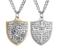 HZMAN Knights Templar Put On The Whole Armor of God Ephesians 6:13-17 Red Cross Design Stainless Steel Necklace for Men, Stainless Steel, No Gemstone