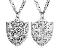HZMAN Knights Templar Put On The Whole Armor of God Ephesians 6:13-17 Red Cross Design Stainless Steel Necklace for Men, Stainless Steel, No Gemstone