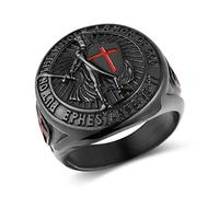 HZMAN Knights Templar Ring for Men Ephesians 6:13-17 Red Cross Design Men's Stainless Steel Ring Jewelry Gift (Black,14)