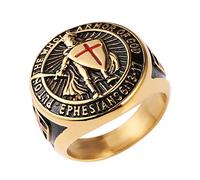HZMAN Knights Templar Ring for Men Ephesians 6:13-17 Red Cross Design Men's Stainless Steel Ring Jewelry Gift (Gold,14)