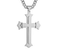 HZMAN Large Cross Necklace for Men High Polished Stainless Steel Heavy Oversize Silver Cross Pendant Christian Faith Jewelry Gift 7mm Cuban Chain