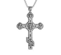 HZMAN Large Orthodox Cross Necklace for Men Vintage Silver Stainless Steel Cross with Jesus