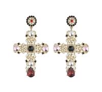 HZMAN Large Rhinestone Dangle Earrings Bohemian/Baroque Style Gold-plated Alloy Crystal Cross Earrings, Zinc, No Gemstone