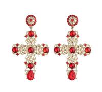 HZMAN Large Rhinestone Dangle Earrings Bohemian/Baroque Style Gold-plated Alloy Crystal Cross Earrings, Zinc, No Gemstone