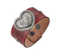 HZMAN Love Heart Leather Bracelets Punk Leather Cuff Bracelet for Men Women Adjustable Wide Wristband Bracelet Jewelry Gift, 8.2-9.0In, no gemstone