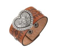 HZMAN Love Heart Leather Bracelets Punk Leather Cuff Bracelet for Men Women Adjustable Wide Wristband Bracelet Jewelry Gift, 8.2-9.0In, no gemstone