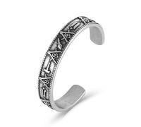 HZMAN Men’s Stainless Steel Cuff Bracelet - 11mm Open Bangle with Masonic Symbol, Non-Adjustable Minimalist Design, Ideal Gift