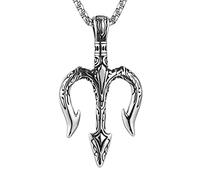 HZMAN Men Vintage Poseidon Trident Necklace, Ancient Greek Mythology Amulet Pendant Jewelry Gift