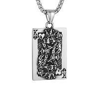 HZMAN Men Women Gothic Retro Skull Playing Card Stainless Steel Pendant Necklace 22+2 Inch Chain