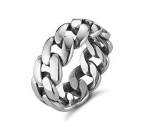 HZMAN Mens Stainless Steel 7mm Wide Band Cuban Link Chain Ring, Silver Gold Black, Metal, No Gemstone
