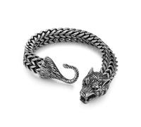 HZMAN Mens Stainless Steel Viking Wolf Head Link Curb Chain Bracelet 8.5Inch Gothic Bracelet 11mm Width