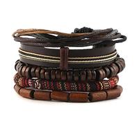 HZMAN Mix 5 Wrap Bracelets Men Women Hemp Cords Wood Beads Ethnic Tribal Bracelets Leather Wristbands Bracelet