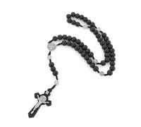HZMAN Natural Wooden Crucifix Cross Necklace for Men Handmade Prayer Rosary Beads Saint Benedict Necklace Pendant Catholic Jewelry Gift