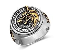 HZMAN Norse Viking Wolf Ring for Men Stainless Steel Retro Wizard Warrior Hunter Wolf Head Wolf Paw Rings Jewelry Gift, 13, Metal, No Gemstone