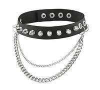 HZMAN Punk Goth Metal Spike Studded Choker Necklace for Women Men Black PU Leather Collar Choker Necklace (with chain)