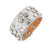 HZMAN Punk Pu Leather Bracelet Rock Studded Bracelet 70、80s disco Bling Rhinestone Bracelet, 7.8-8.6In, Cubic Zirconia