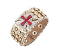 HZMAN Punk Pu Leather Bracelet Rock Studded Bracelet 70、80s disco Bling Rhinestone Bracelet, 7.8-8.6In, Cubic Zirconia