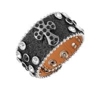 HZMAN Punk Pu Leather Bracelet Rock Studded Bracelet 70、80s disco Bling Rhinestone Bracelet, 7.8-8.6In, Cubic Zirconia
