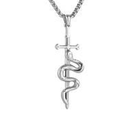 HZMAN Punk Snake Cross Necklace for Men Stainless Steel Pendant Gothic Gift, Stainless Steel, No Gemstone