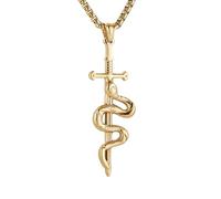 HZMAN Punk Snake Cross Necklace for Men Stainless Steel Pendant Gothic Gift, Stainless Steel, No Gemstone