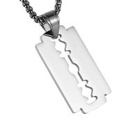 HZMAN Razor Blade Model Dog Tag Pendant for Men Stainless Steel Hip Hop Rock Necklace Jewelry Gift (Silver)