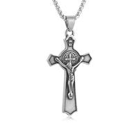 HZMAN Religion Stainless Steel Saint St St. Benedict Crucifix Cross Pendants Necklace INRI, Stainless Steel, No Gemstone
