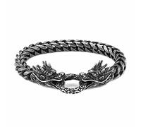 HZMAN Retro Dragon Head Bracelet for Men Stainless Steel Gothic Punk Black Dragon Bangle Cuban Chain Link Bracelet Biker Party Jewelry Gift, 8.6in, Stainless Steel, no gemstone