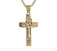 HZMAN Retro Gold Cross Necklace for Men Stainless Steel Tree of Life Cross Pendant Necklace Spiritual Belief Amulet Jewelry Gift