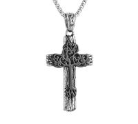 HZMAN Retro Silver Black Cross Necklace for Men Stainless Steel Tree of Life Cross Pendant Necklace Spiritual Belief Amulet Jewelry Gift