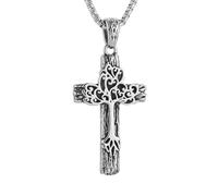 HZMAN Retro Silver Cross Necklace for Men Stainless Steel Tree of Life Cross Pendant Necklace Spiritual Belief Amulet Jewelry Gift