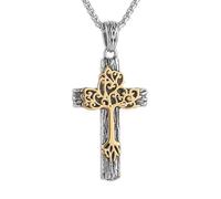 HZMAN Retro Silver Gold Cross Necklace for Men Stainless Steel Tree of Life Cross Pendant Necklace Spiritual Belief Amulet Jewelry Gift