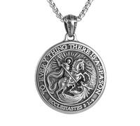 HZMAN Saint George Pendant Necklace for Men, Stainless Steel Vintage Matte Religious Medallion, 22"+2" Adjustable Chain Christian Faith Jewelry for Men