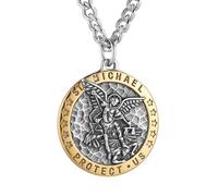 HZMAN Saint Michael Necklace for Men Stainless Steel Retro Archangel Round Medal Pendant Necklace Jewelry Gift