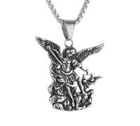 HZMAN Saint Michael the Archangel Necklace for Men Stainless Steel Retro Exorcism Protection Pendant Necklace Jewelry Gift