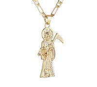 HZMAN Santa Muerte Necklace for Men Retro Gothic 14K Gold Plated Grim Reaper Saint Death Sickle Skull Pendant Party Jewelry Gift