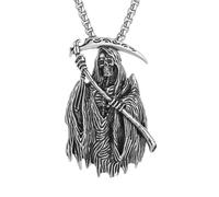 HZMAN Santa Muerte Necklace for Men Stainless Steel Gothic Grim Reaper Saint Death Sickle Skull Pendant Necklace Jewelry Gift