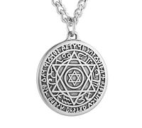 HZMAN Seal of Solomon Necklace for Men Stainless Steel Retro Hexagram Star of David Necklace Talisman Pendant Jewelry Gift, Stainless Steel, No Gemstone