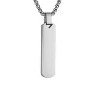HZMAN Silver Bar Pendant Necklace for Men High Polished Simple Cool Stainless Steel Vertical Cuboid Bar Necklace Jewelry Gift