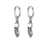 HZMAN Silver Stainless Steel Earrings for Women Leaf Dangle Earrings with CZ
