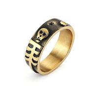 HZMAN Skull Cross Star Ring for Men Women, Stainless Steel Gothic Punk Statement Band, Silver & Gold Two-Tone Options, Sizes 7-13, Biker Rock Jewelry Gift, Metal, No Gemstone